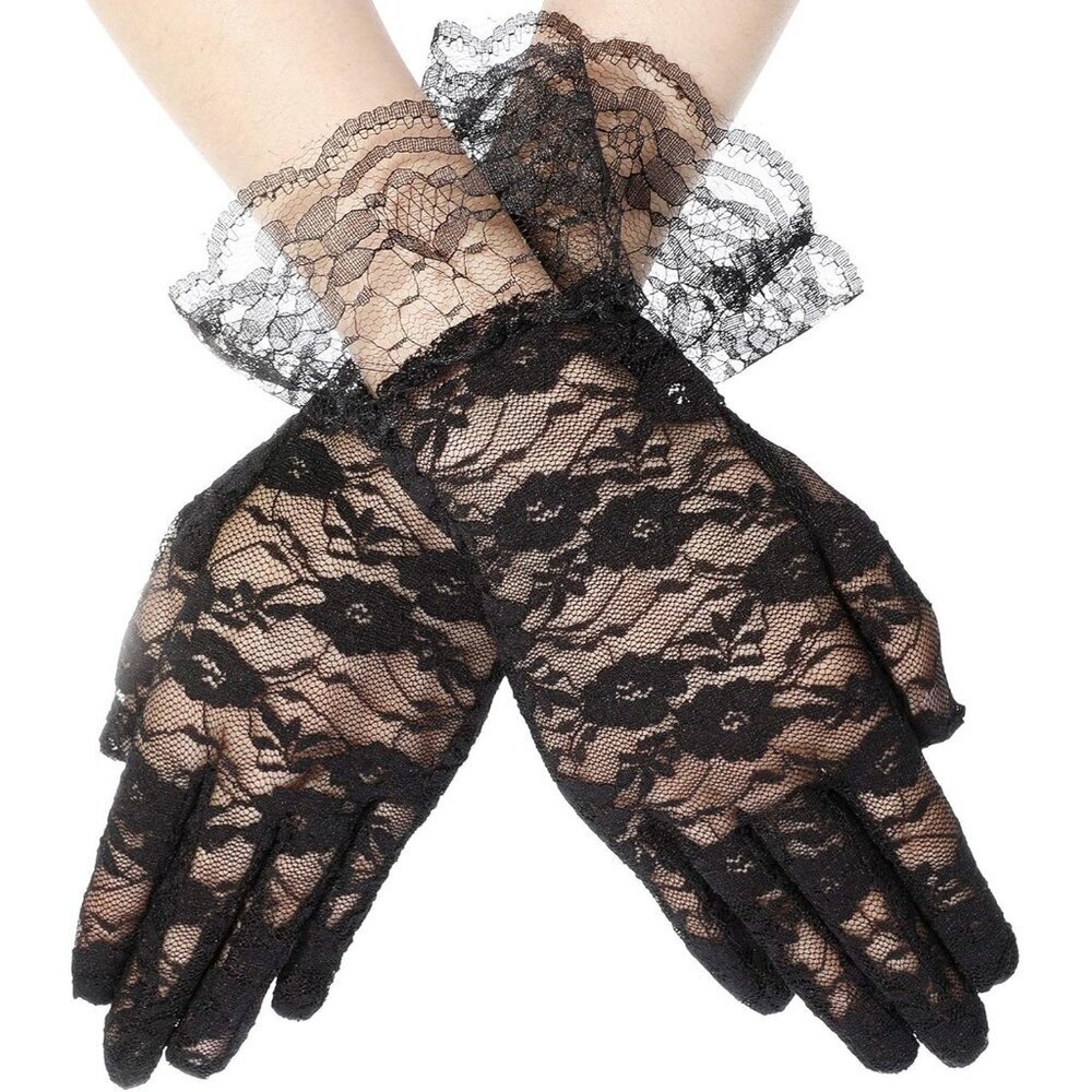 Women's Short Lace Courtesy Elegant Gloves Black Wedding Dinner Opera Parties